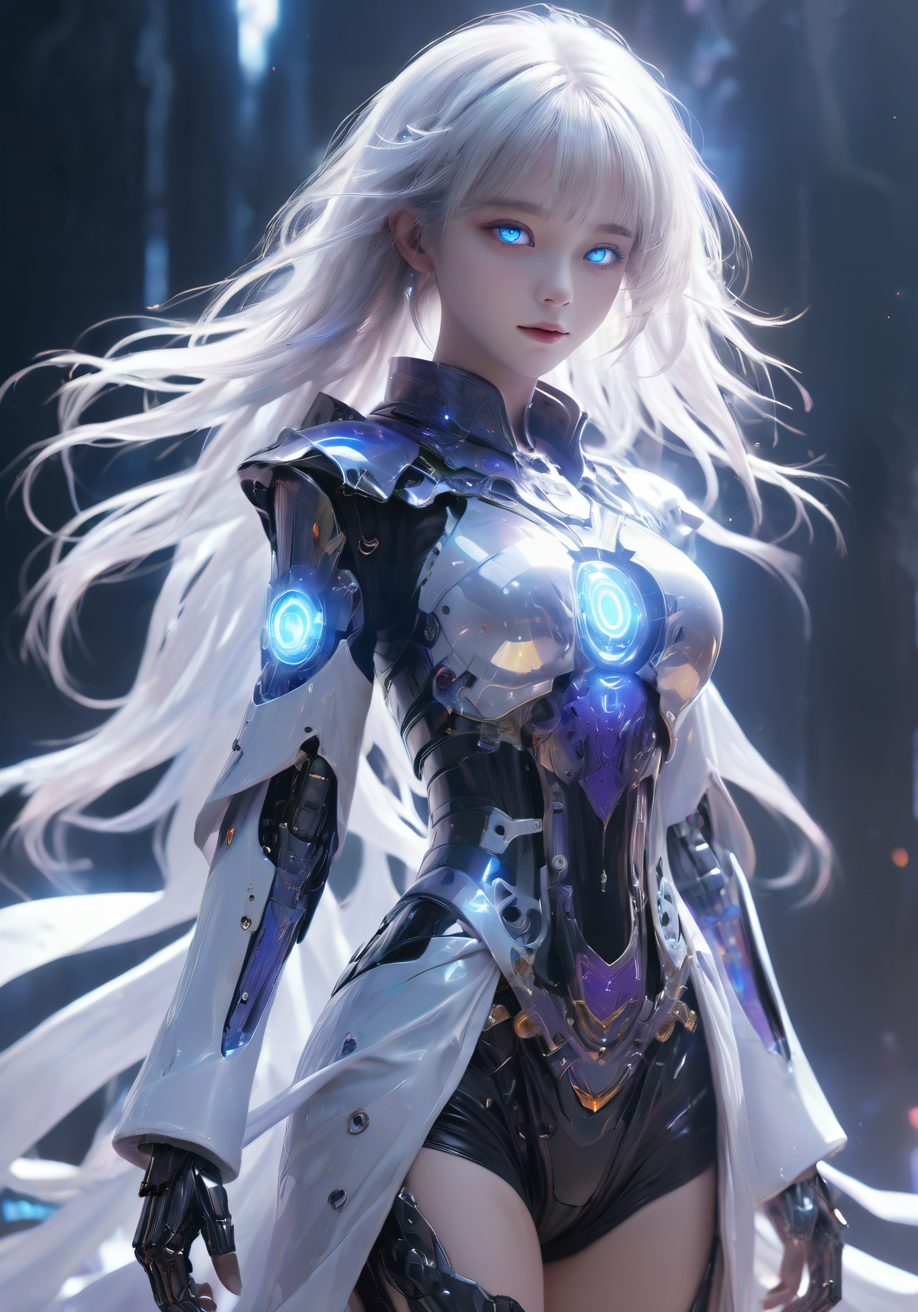 01682-3801353641-high quality exquisite wallpaper,(holographic_1.7),holographic metal,holographic fabric,1girl,wearing white Hanfu andblack mecha.png